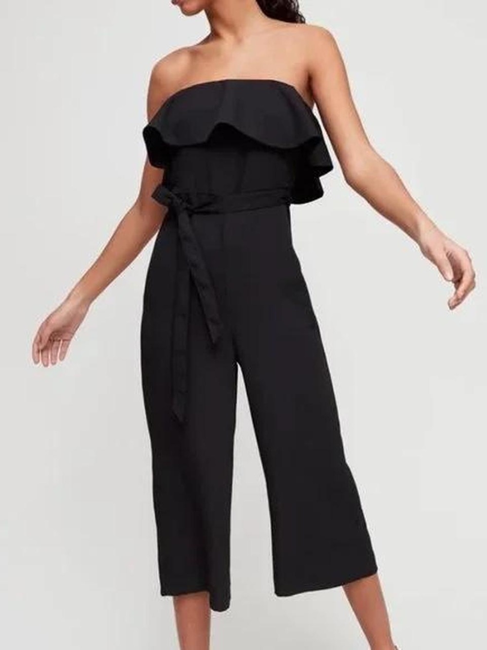 Aritzia Babaton Black Strapless Ruffle Jumpsuit with Tie